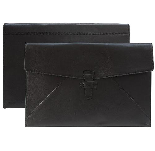 Leather Document Holder Under Arm Folio / Laptop Case With Strap To Close